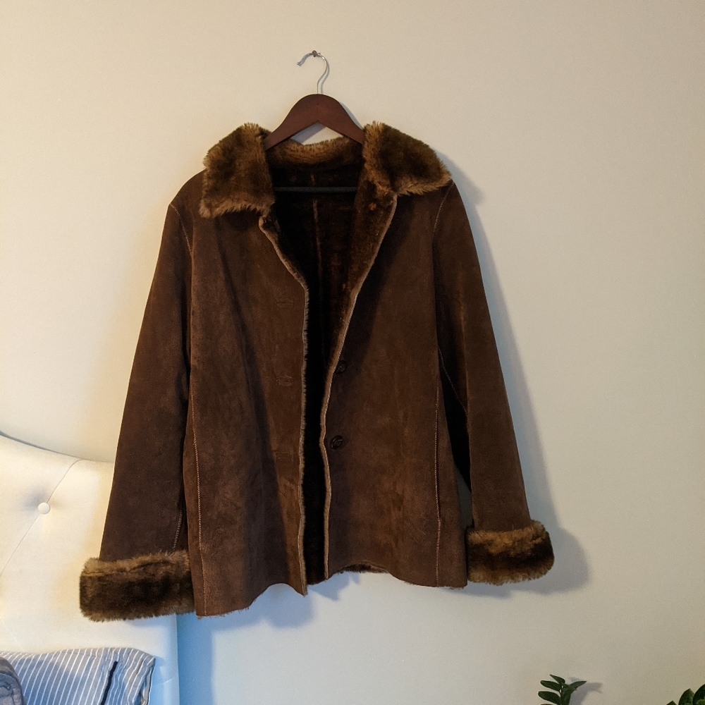 Genuine leather and faux fur coat